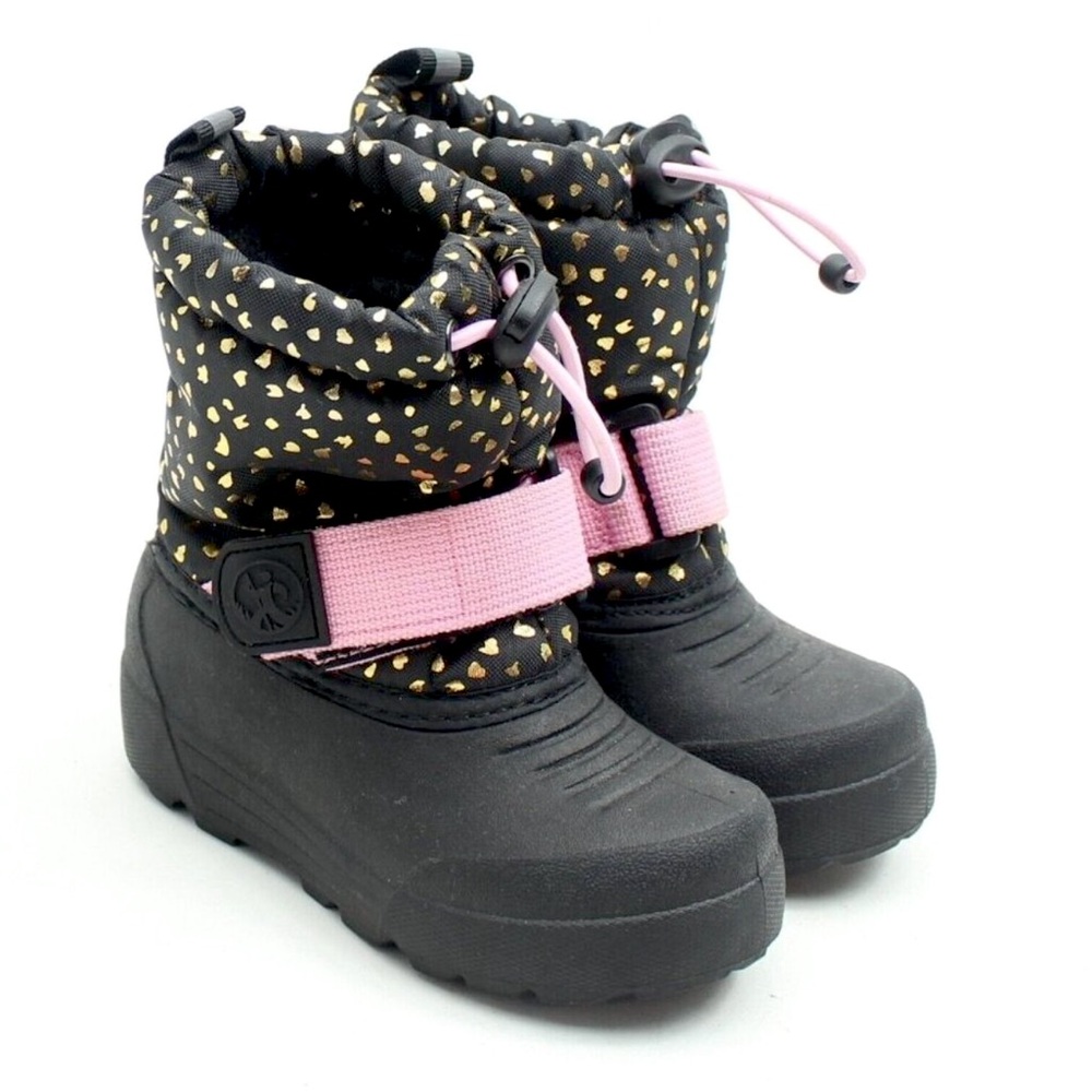 Northside Little Girls Gold Hearts Black Winter Snow Boots Size 5 toddler
